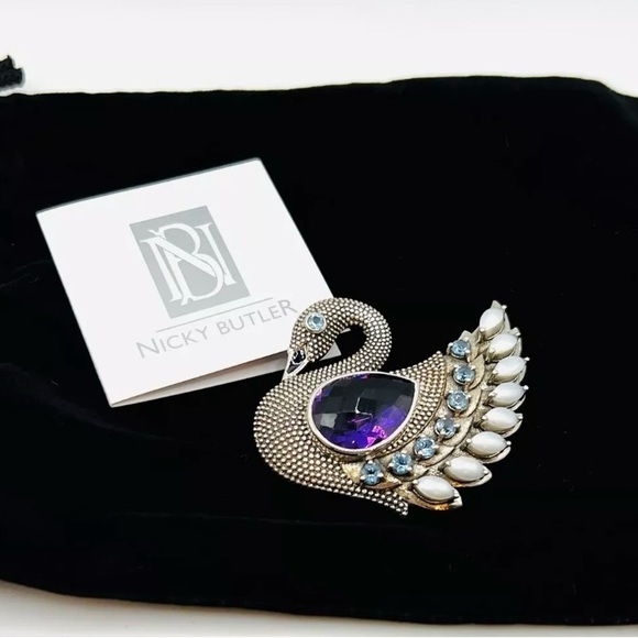 🌟NICKY BUTLER 925 Sterling Silver Purple Quartz Doublet Swan Pin Brooch NEW NB - Picture 5 of 11